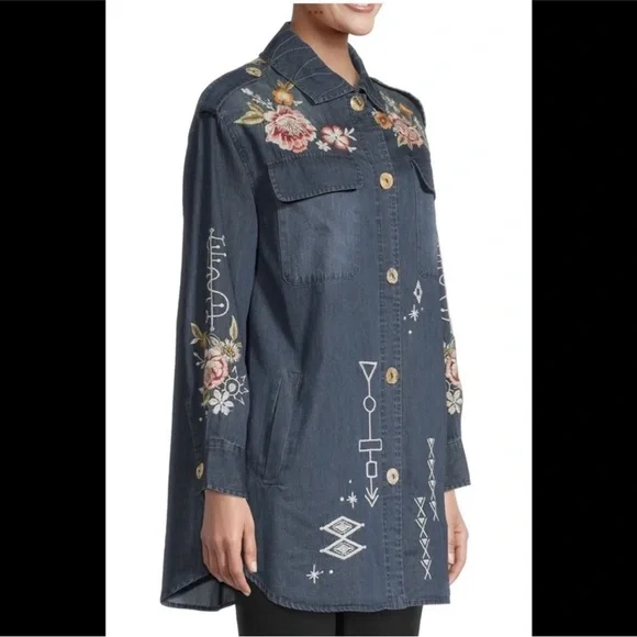 🔥🔥NWT Johnny Was Umoya Oversized Denim Blue With Floral Embroidery Jacket Large - Picture 7 of 14